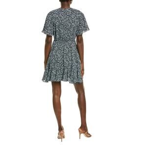 CeCe Womens Short Sleeve Ragland Fluted Hem Mini Skater Dress Blue White Black L